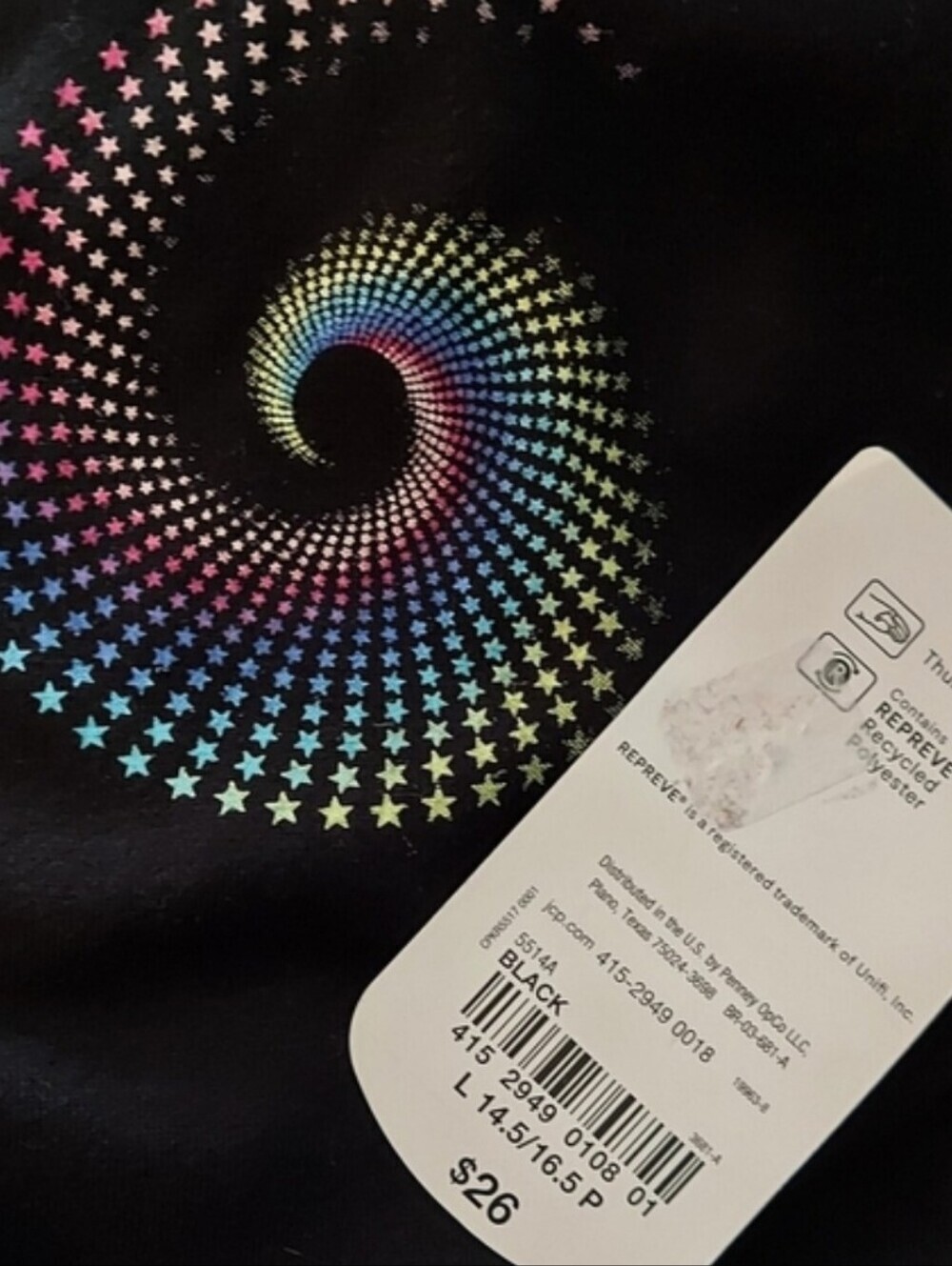 NWT LARGE 14.5/16.5 PLUS Xersion Black LS Tee with Colorful Star Pinwheel - Picture 7 of 7